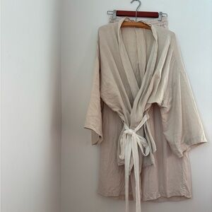 Deiji Studios 01 set in cream , kimono style robe top and wide leg bottom